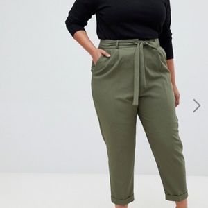 ASOS Curve Olive Tie-Waist Cuff Trouser Size 22